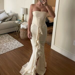 Oh Polly Cream Strapless Dress